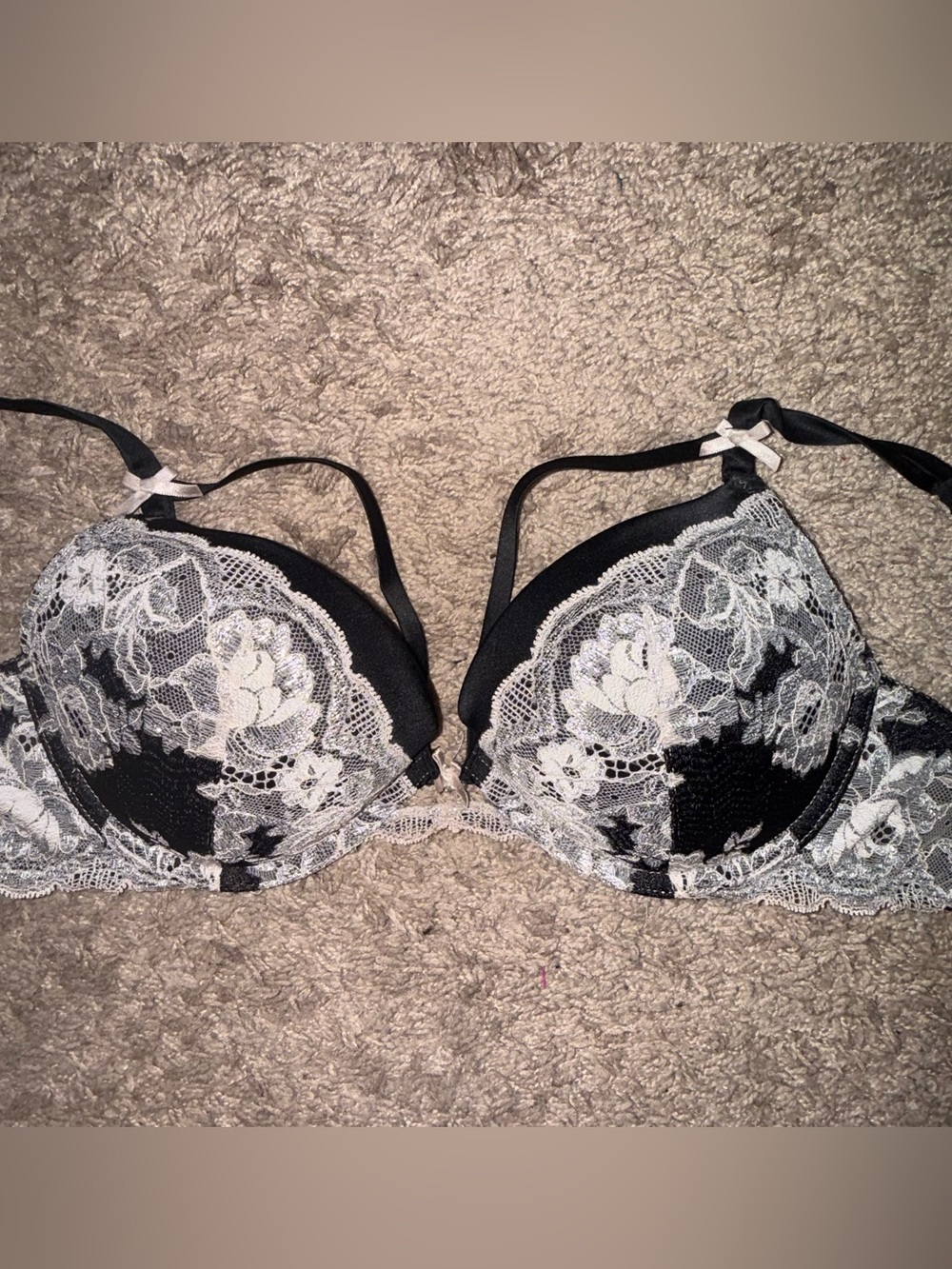 Victoria's Secret Black Bra with White Floral Lace